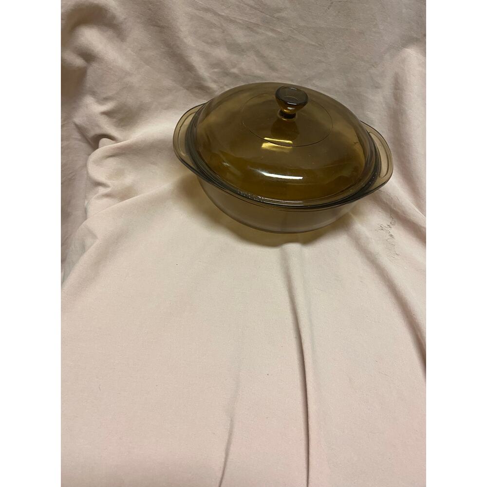 Vintage Pyrex Visions Amber Brown Glass 1.5 Liter Casserole Dish with lid